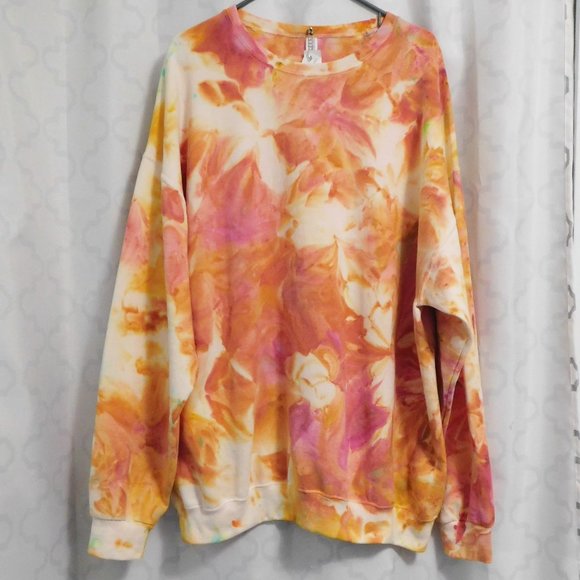 Hand Crafted Tops - Orange & Pink Handmade Tie Dye Sweatshirt - 2XL New